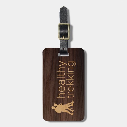 Healthy Trekking Faux Walnut Bagagelabel (Voorkant verticaal)