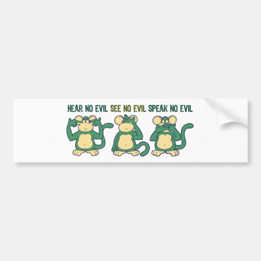Hear No Evil-apen Groen Bumpersticker (Voorkant)