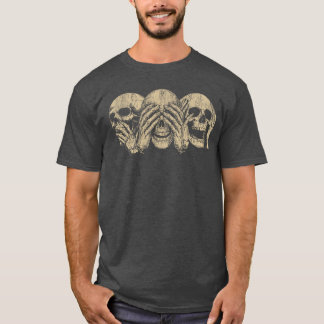 Hear No Evil Skulls Dark Gothic Macabre Horror Hal T-shirt