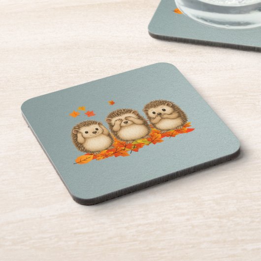 hear, see and speak no evil Hedgehogs leafs Bier Onderzetter (Linkerzijde)