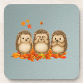 hear, see and speak no evil Hedgehogs leafs Bier Onderzetter (Voorkant)