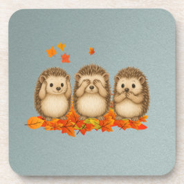 hear, see and speak no evil Hedgehogs leafs Bier Onderzetter