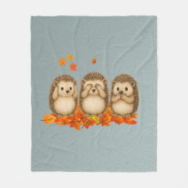 hear, see and speak no evil Hedgehogs leafs Fleece Deken
