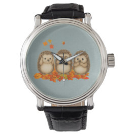 hear, see and speak no evil Hedgehogs leafs Horloge