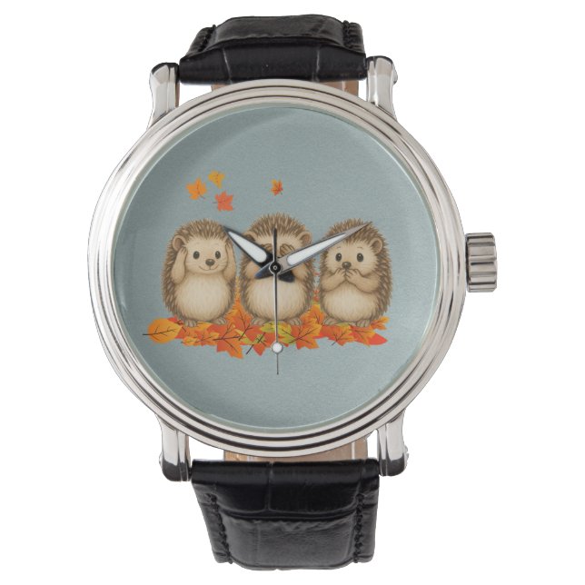 hear, see and speak no evil Hedgehogs leafs Horloge (Voorkant)