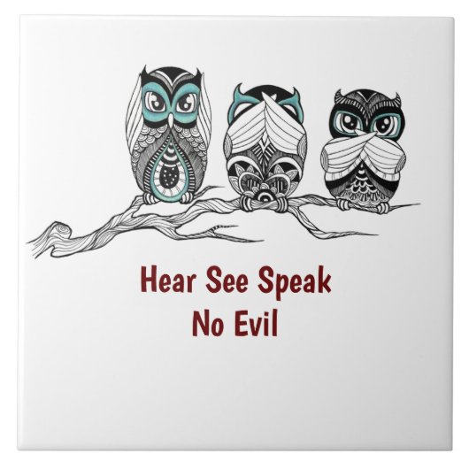 Hear See Speak No Evil Owls Tegeltje (Voorkant)