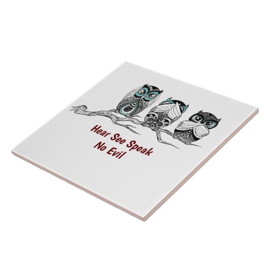 Hear See Speak No Evil Owls Tegeltje (Zijkant)