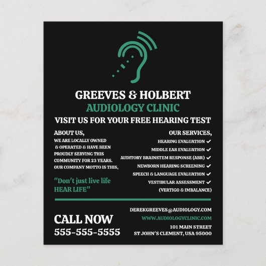 Hearing Aid Design, Audioloog, Audiology Clinic Flyer (Voorkant)
