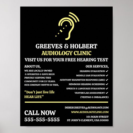 Hearing Aid Design, Audioloog, Audiology Clinic Poster (Voorkant)