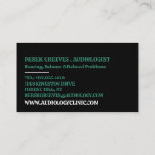 Hearing Aid Design, Audioloog, Audiology Clinic Visitekaartje (Achterkant)