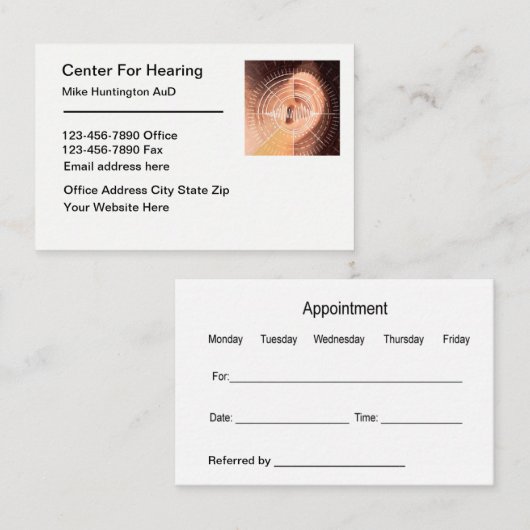 Hearing Aids ENT Appointment Business Cards Visitekaartje (Voorkant / Achterkant)