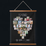 Heart 29 Foto Collage Black voor de gehele familie Hangend Wandkleed<br><div class="desc">Aangepaste fotoweergave op grote wanden met het opschrift "Samen maken we een gezin", dat eenvoudig te bewerken is als je een andere formulering wilt. Het fotomalplaatje toont uw afbeeldingen in een hart gevormd fotocollage die 29 afbeeldingen houdt. Uw foto's worden getoond in een mengeling van vierkant, landschap en portretformaten en,...</div>