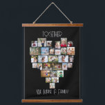 Heart 29 Foto Collage Black voor de gehele familie Hangend Wandkleed<br><div class="desc">Aangepaste fotoweergave op grote wanden met het opschrift "Samen maken we een gezin", dat eenvoudig te bewerken is als je een andere formulering wilt. Het fotomalplaatje toont uw afbeeldingen in een hart gevormd fotocollage die 29 afbeeldingen houdt. Uw foto's worden getoond in een mengeling van vierkant, landschap en portretformaten en,...</div>