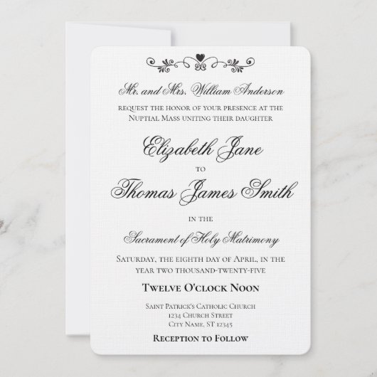 Heart Accent Elegant Wedding Invitation Kaart (Voorkant)