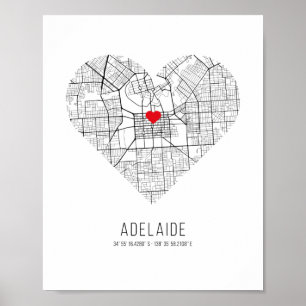 Heart Adelaide City Map (Australië) Poster