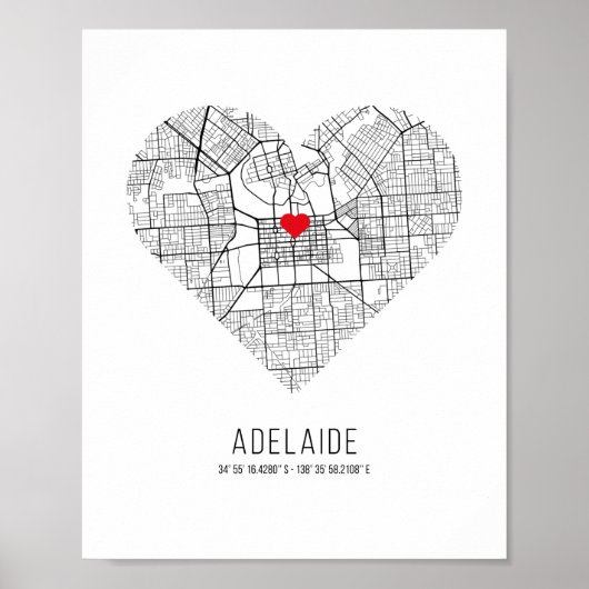 Heart Adelaide City Map (Australië) Poster (Voorkant)