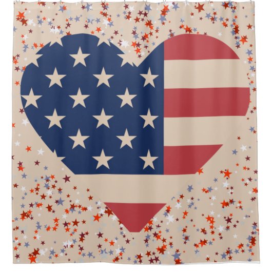 Heart American Flag Shower Curtain Douchegordijn (Voorkant)