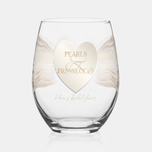 Heart Ampersand Pearls & Prosecco Vrijgezellenfees Wijnglas Zonder Voet (Voorkant)