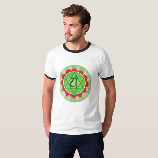 Heart Anahata Chakra Ringer T-shirt, wit/zwart T-shirt (Voorkant volledig)