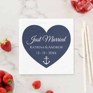 Heart Anchor Navy Nautical Just huwelijkshuwelijk  Servet