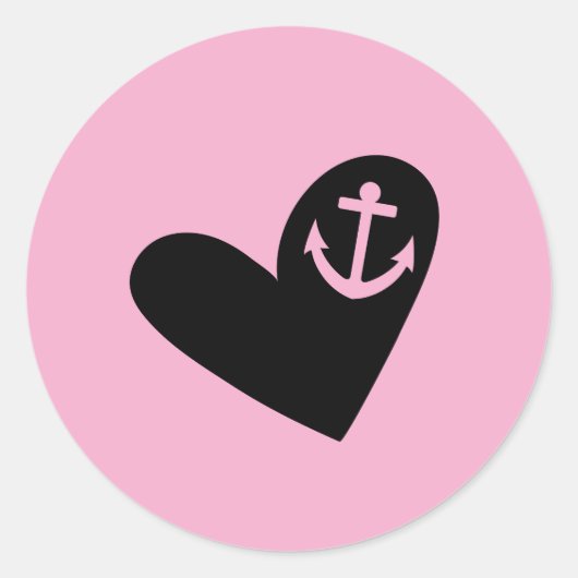 heart and anchor pink ronde sticker (Voorkant)