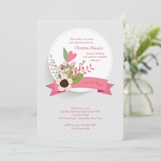 Heart and Flowers Invitation Kaart (Staand voorkant)