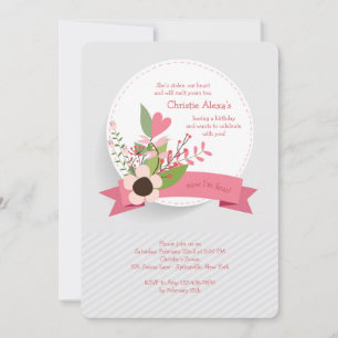 Heart and Flowers Invitation Kaart