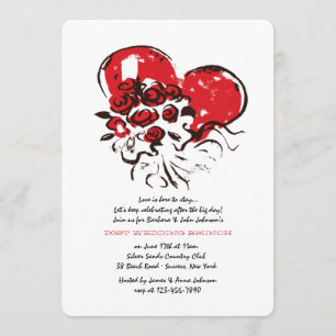Heart and Rozen Post Wedding Brunch Invitation Kaart