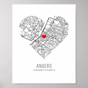 Heart Angers City Map (Frankrijk) Poster