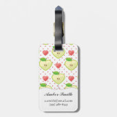 Heart appels met roze pokadots en harten bagagelabel (Achterkant verticaal)