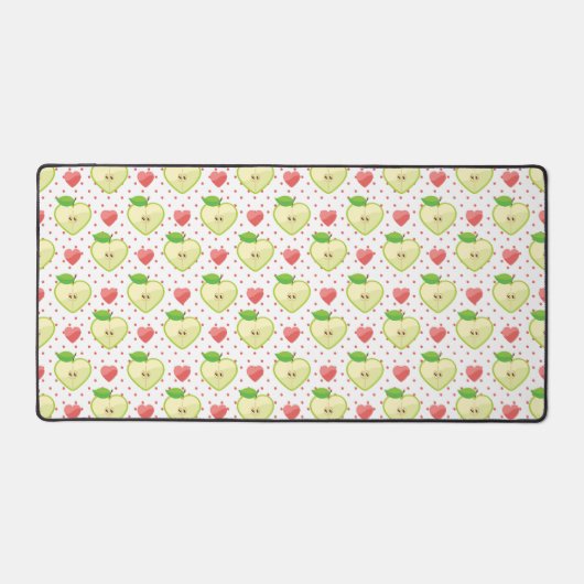 Heart appels met roze pokadots en harten bureaumat (Voorkant)