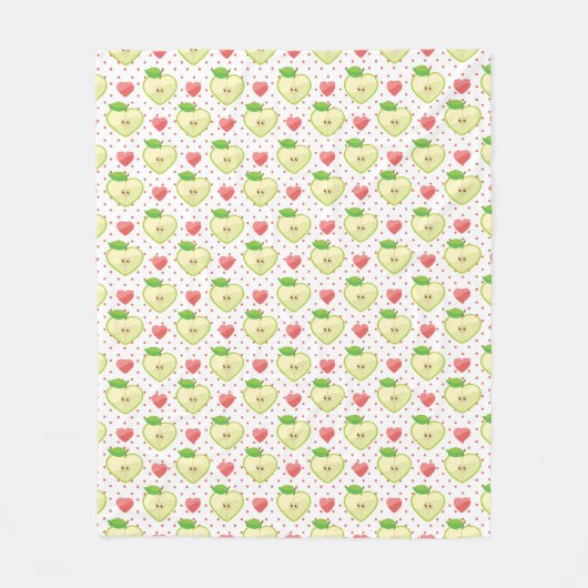 Heart appels met roze pokadots en harten fleece deken (Voorkant)