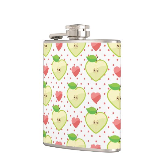 Heart appels met roze pokadots en harten heupfles (Links)