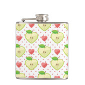Heart appels met roze pokadots en harten heupfles (Voorkant)