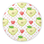 Heart appels met roze pokadots en harten keramische knop (Voorkant)