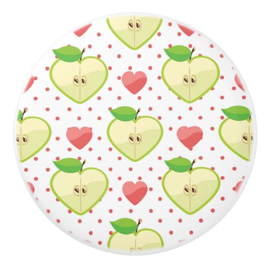 Heart appels met roze pokadots en harten keramische knop (Voorkant)