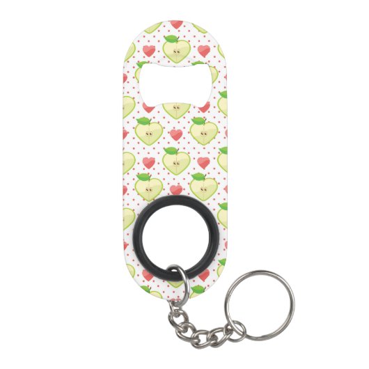 Heart appels met roze pokadots en harten mini flessenopener (Achterkant)