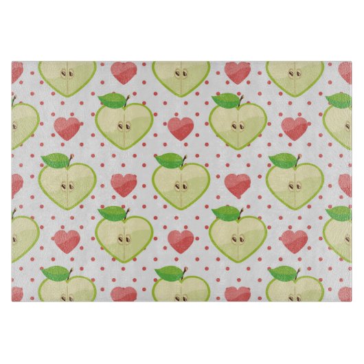 Heart appels met roze pokadots en harten snijplank (Voorkant)