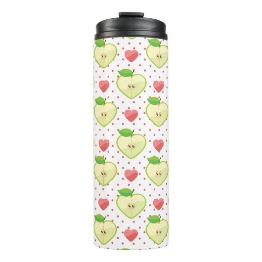 Heart appels met roze pokadots en harten thermosbeker (Voorkant)