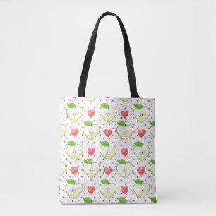 Heart appels met roze pokadots en harten tote bag