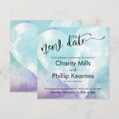 Heart Aqua Paars Postponed Wedding New Date Kaart (Voorkant / Achterkant)