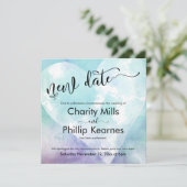 Heart Aqua Paars Postponed Wedding New Date Kaart (Staand voorkant)