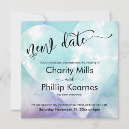 Heart Aqua Paars Postponed Wedding New Date Kaart
