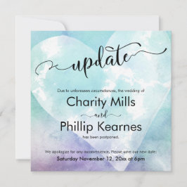 Heart Aqua Paars Postponed Wedding Upate Kaart