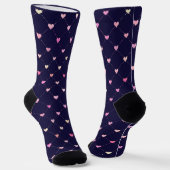 Heart Argyle Roze Pattern op Navy Blue Sokken (Gebogen)