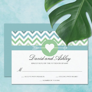Heart Arrow Chevron Wedding RSVP Kaartje