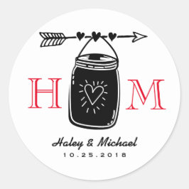 Heart Arrow Mason Jar Monogram Wedding Sticker