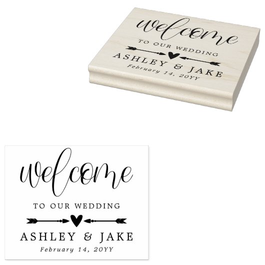 Heart & Arrows Cute Wedding Welcome Rubberstempel (Gestempeld)