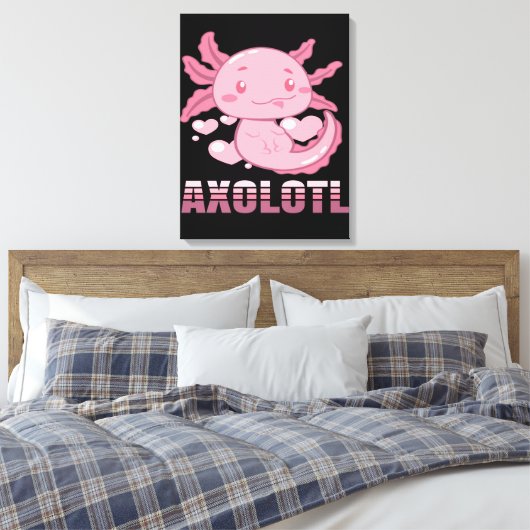 Heart Axolotl | Cute cartoon Axolotl Canvas Afdruk (Insitu (Slaapkamer))