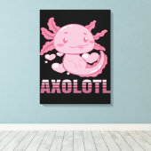 Heart Axolotl | Cute cartoon Axolotl Canvas Afdruk (Insitu (Houten vloer))